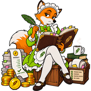 Marian with an open ledger and quill